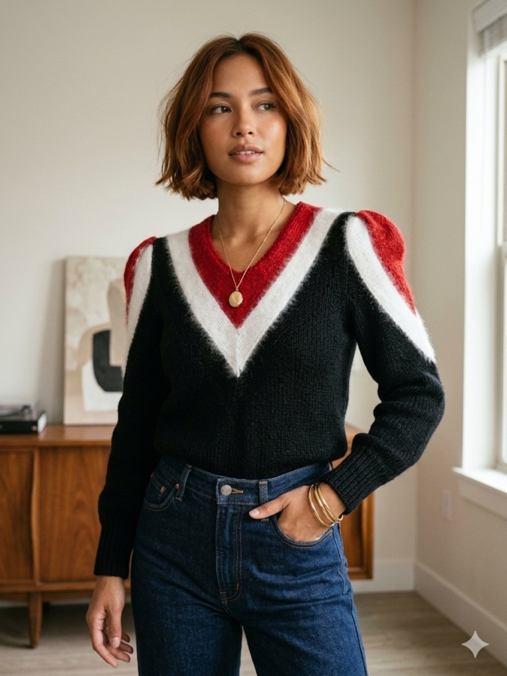 VTG Nordstrom Petite Focus Angora Blend Chevron Sweater - M